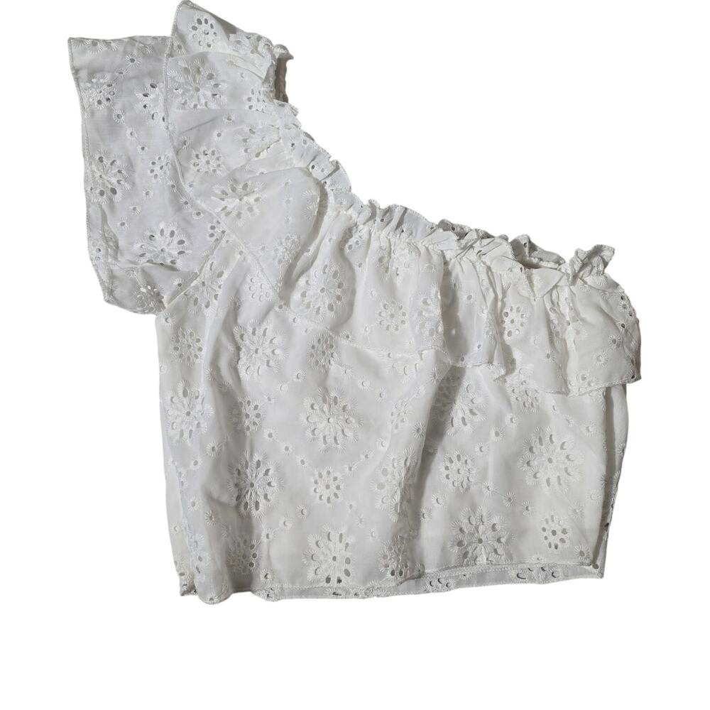 Emery Rose Crop Top White One Shoulder Ruffled Size Large